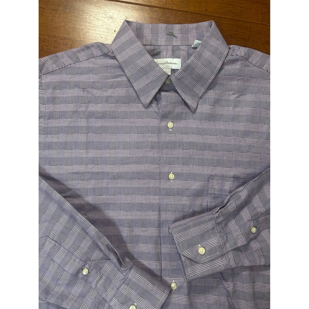 Tommy Bahama Button Down Shirt Mens 17 35-37 Purple Plaid Long Sleeve Cotton